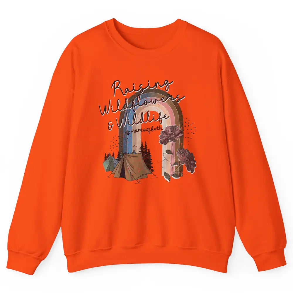 Raising Wildflowers & Wildlife Mama Of Both Retro Boho Mama Unisex Crewneck Sweatshirt