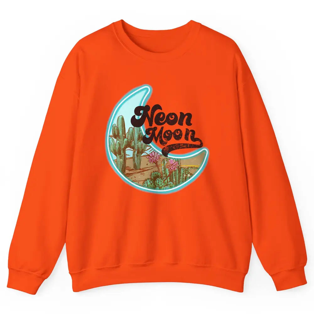 Neon Moon Cactus Flower Desert Western Cowboy Rodeo Vintage Unisex Crewneck Sweatshirt