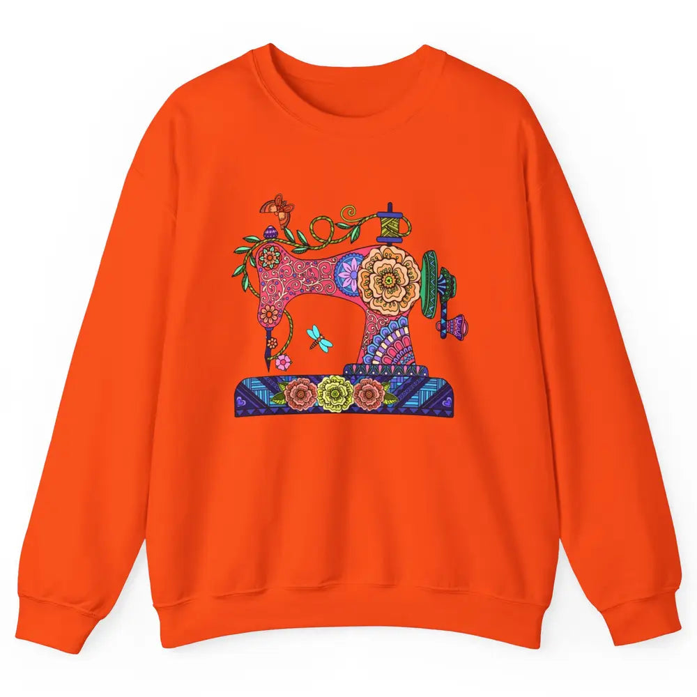 Retro Floral Sewing Machine Sew Blessed Quilting Lovers Unisex Crewneck Sweatshirt
