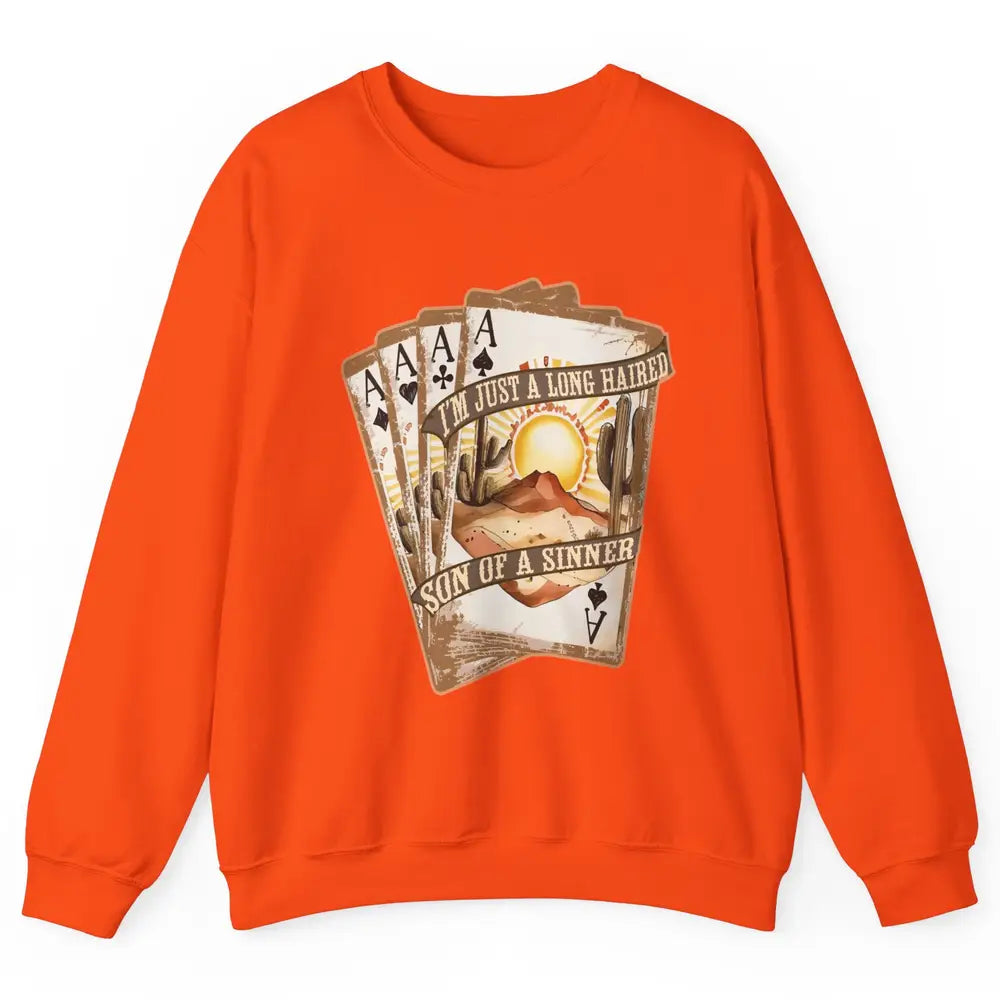 Retro Desert Sunset Long Haired Son Of Sinner Cards Western Unisex Crewneck Sweatshirt