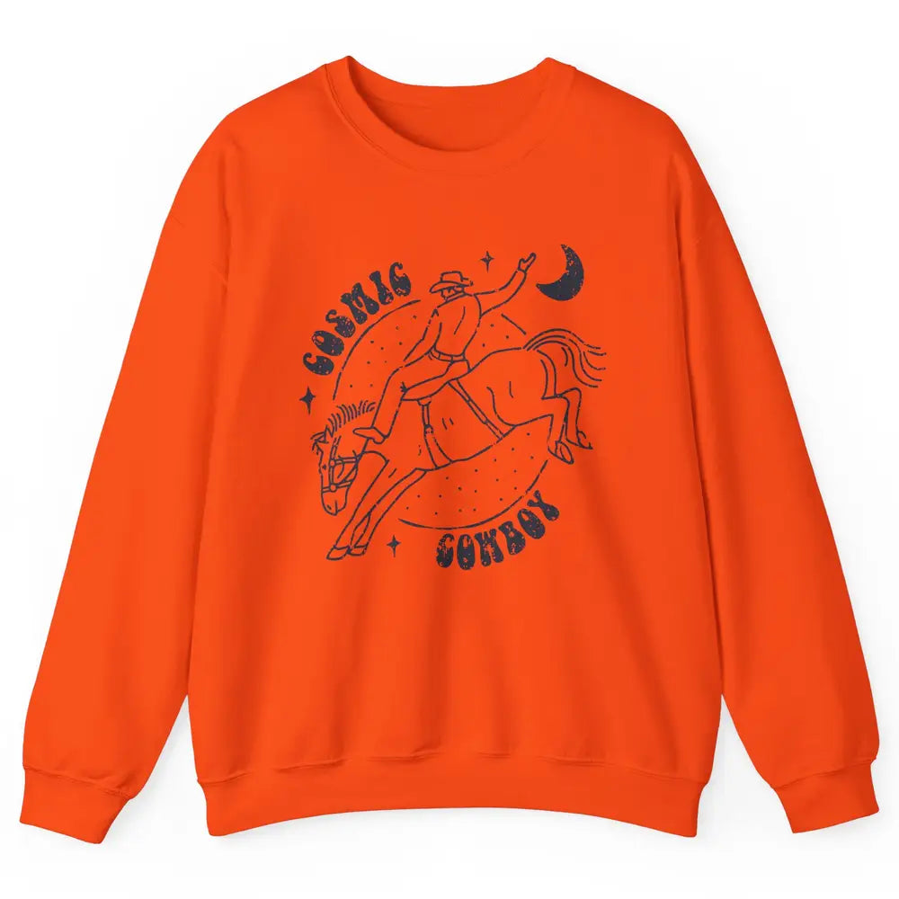 Retro Cowboy Riding Cosmic Cowboy Western Country Cowgirl Unisex Crewneck Sweatshirt