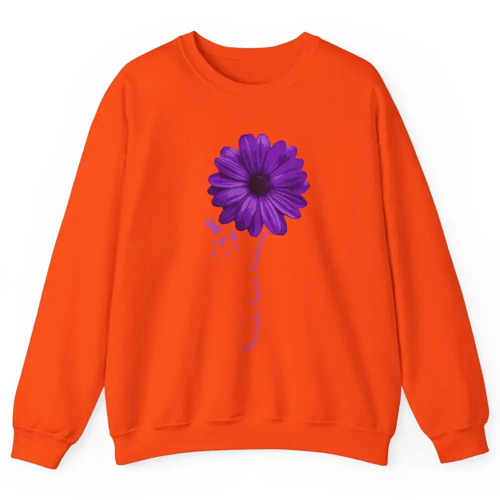 Pancreatic Cancer Awareness Purple Ribbon Daisy Flower Unisex Crewneck Sweatshirt
