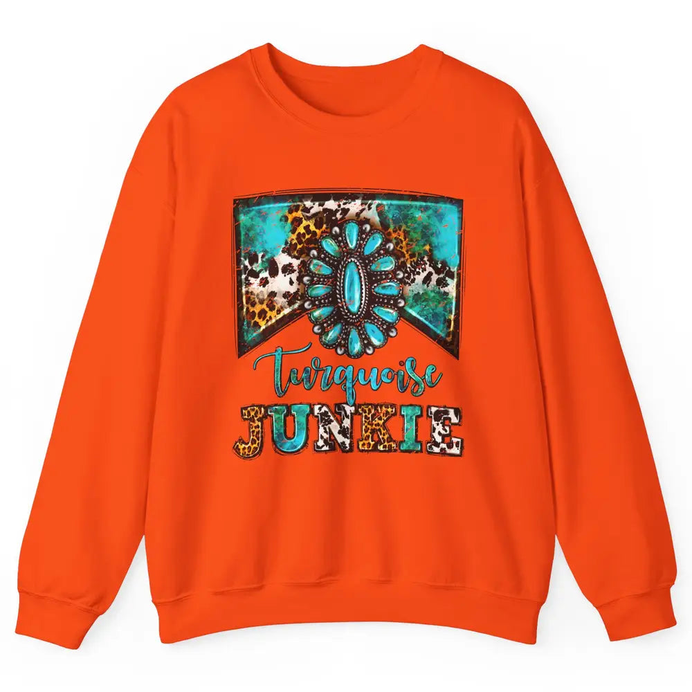 Retro Leopard Turquoise Junkie Gemstone Western Country Unisex Crewneck Sweatshirt
