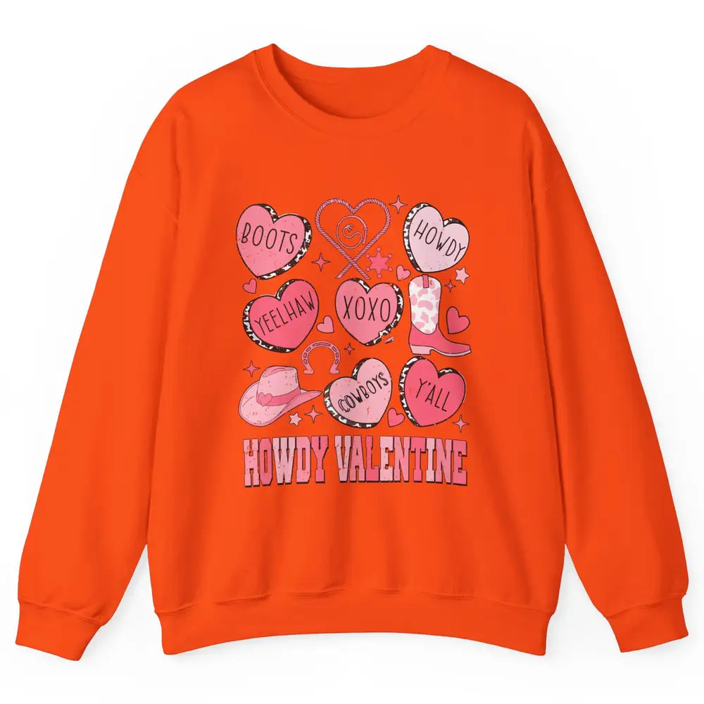 Retro Candy Heart Howdy Valentine Cowgirl Western Country Unisex Crewneck Sweatshirt