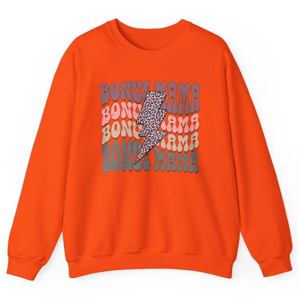 Retro Bonus Mama Leopard Lightning Bolt Western Stepmother Unisex Crewneck Sweatshirt