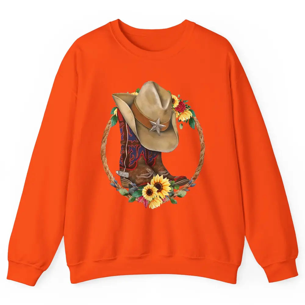 Retro Cowboy Boots Sunflower Let's Go Girls Western Cowgirls Unisex Crewneck Sweatshirt