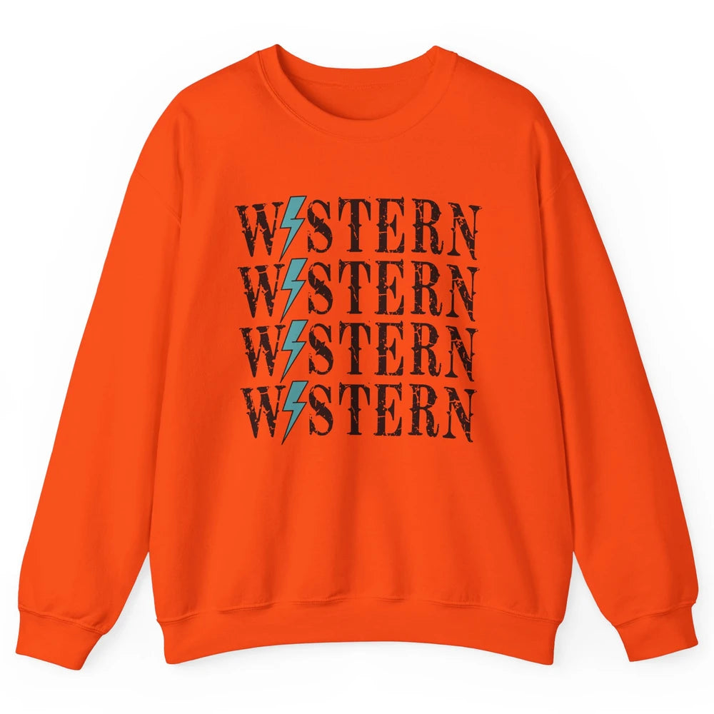 Retro Cowboy Lightning Bolt Western Country Cowgirl Gift Unisex Crewneck Sweatshirt