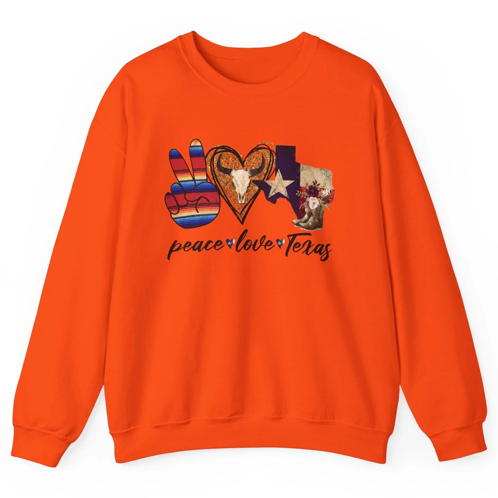 Retro Peace Love Texas Cowboy Boots Western Country Cowgirl Unisex Crewneck Sweatshirt