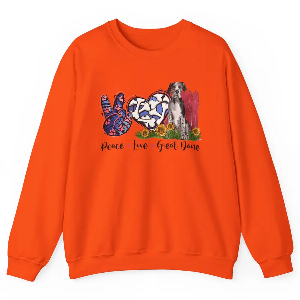 Peace Love Great Dane Sunflower Dog Mom Western Dog Mama Unisex Crewneck Sweatshirt