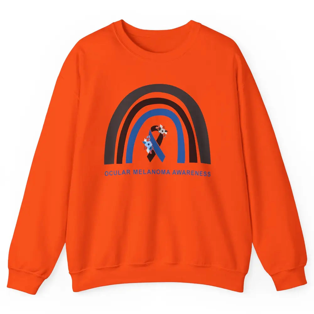 Ocular Melanoma Awareness Floral Black Blue Ribbon Rainbow Unisex Crewneck Sweatshirt