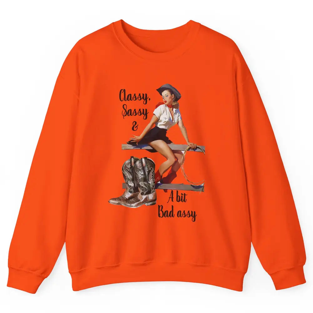 Retro Cowgirl Boots Classy Sassy Western Country Cowboy Gift Unisex Crewneck Sweatshirt