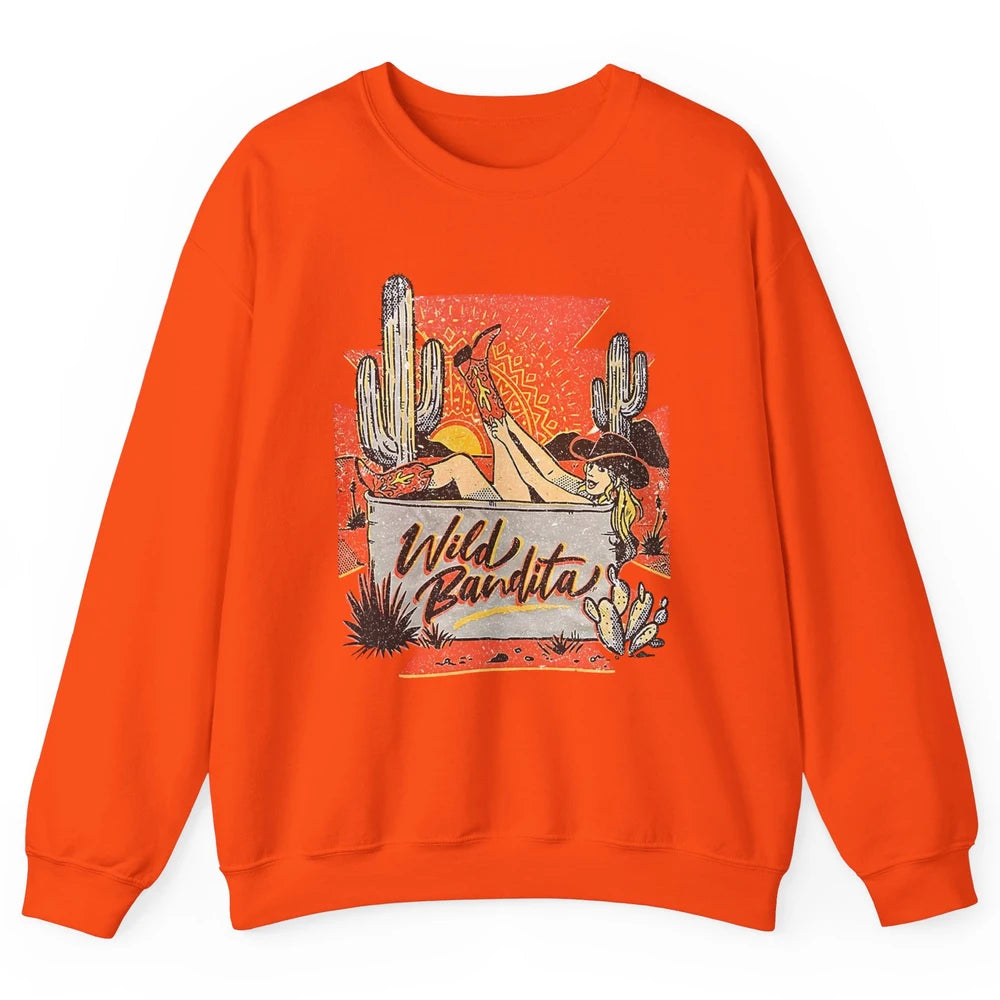 Retro Desert Cactus Cowgirl Wild Bandita Western Country Unisex Crewneck Sweatshirt