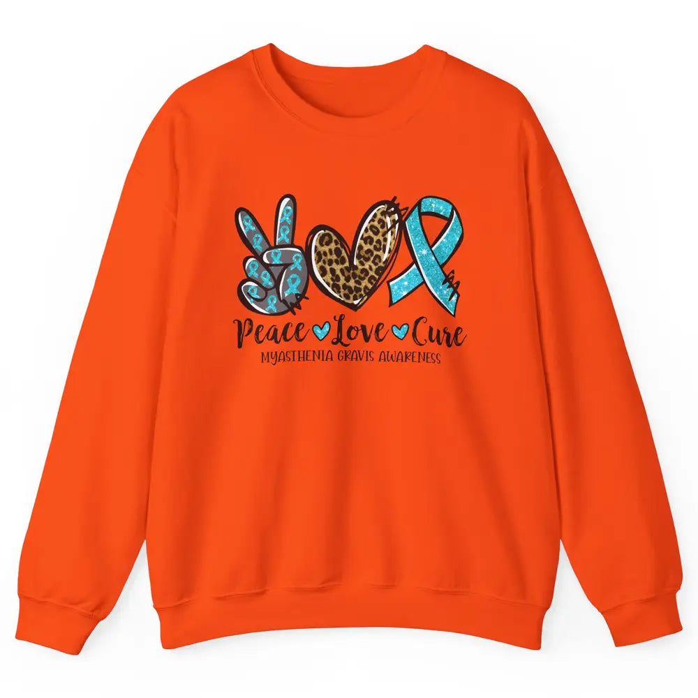 Myasthenia Gravis Awareness Ribbon Peace Love Cure Leopard Unisex Crewneck Sweatshirt