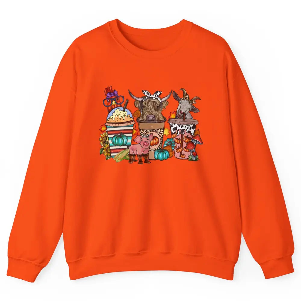 Pumpkin Spice Farm Animals Leopard Highland Cow Western Fall Unisex Crewneck Sweatshirt