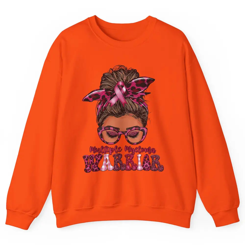 Multiple Myeloma Cancer Warrior Leopard Messy Hair Bun Woman Unisex Crewneck Sweatshirt