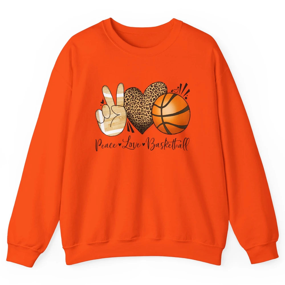 Peace Love Basketball Leopard Heart Basketball Lovers Gift Unisex Crewneck Sweatshirt