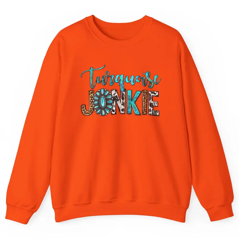 Retro Leopard Turquoise Junkie Gemstone Western Country Unisex Crewneck Sweatshirt