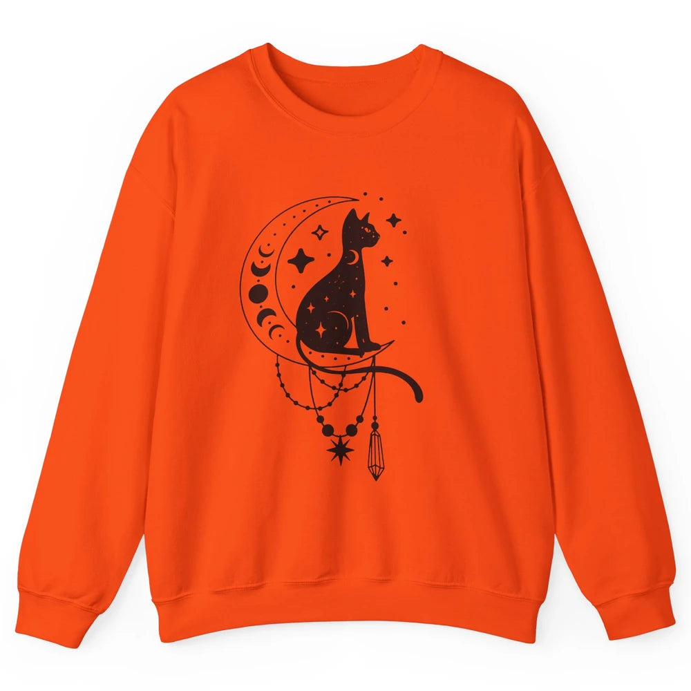 Retro Halloween Gothic Cat Witch The Moon Tarot Witchcraft Unisex Crewneck Sweatshirt