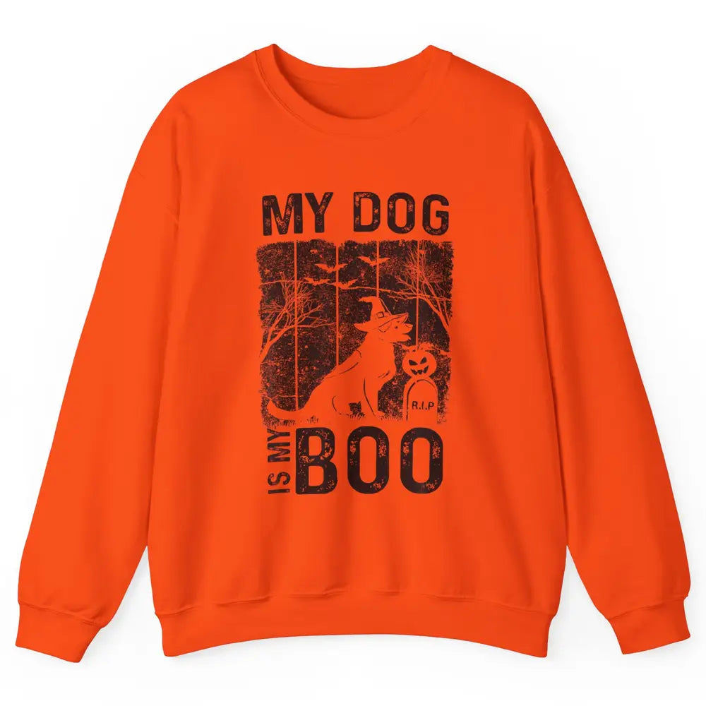 Retro My Dog Is My Boo Ghost Hippie Halloween Spooky Puppy Unisex Crewneck Sweatshirt