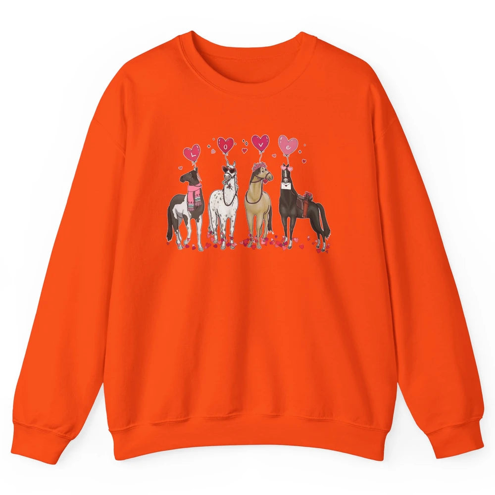 Cute Horse Valentine's Day Horses Cowgirl Rodeo Howdy Western Country Heart Love Balloon Unisex Crewneck Sweatshirt