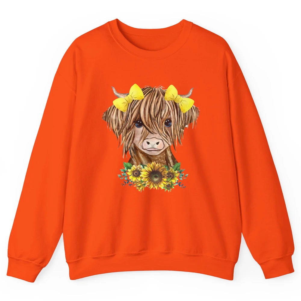 Baby Highland Cow Sunflower Western Country Heifer Cattles Unisex Crewneck Sweatshirt