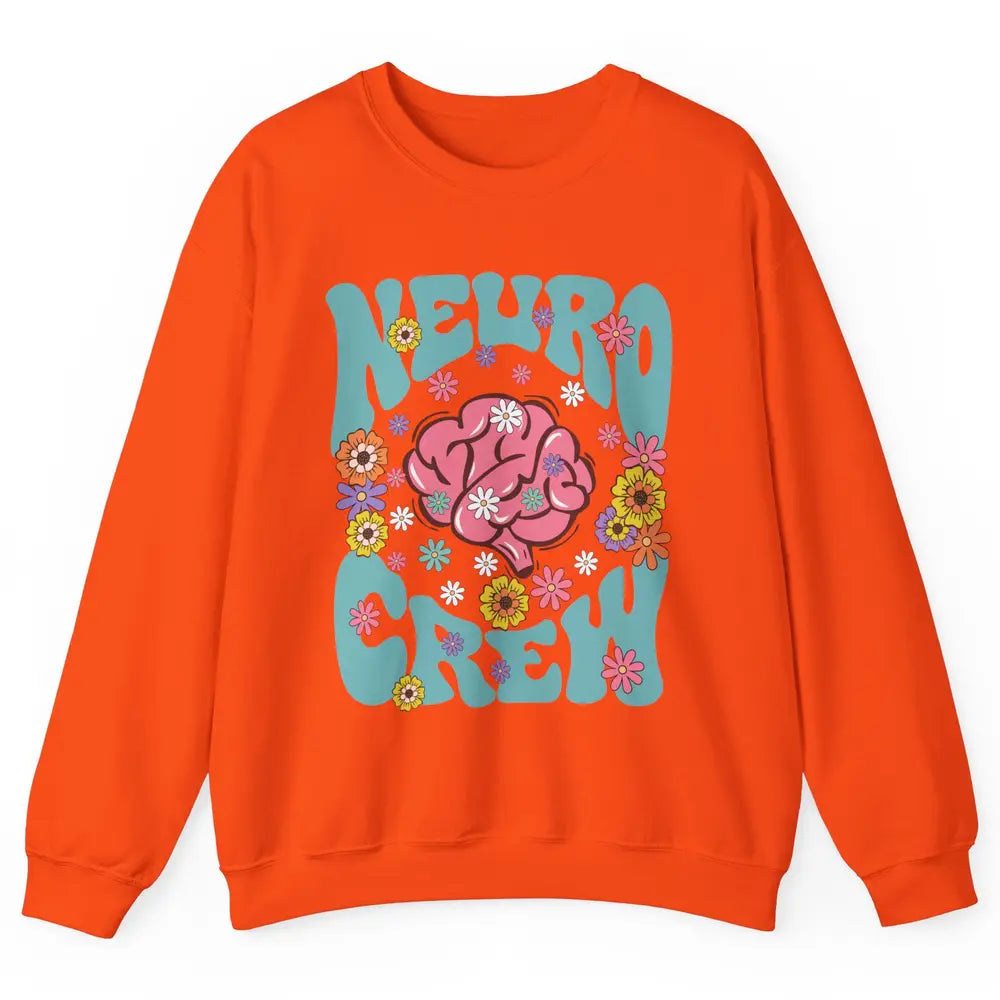 Retro Floral Neuro Crew Nurse Life Neurologist Neuroscience Unisex Crewneck Sweatshirt