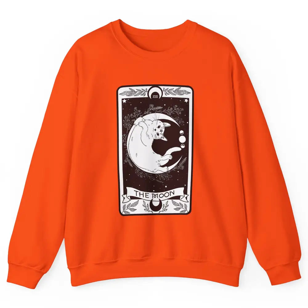 Retro Halloween Gothic Cat The Moon Tarot Card Witchcraft Unisex Crewneck Sweatshirt