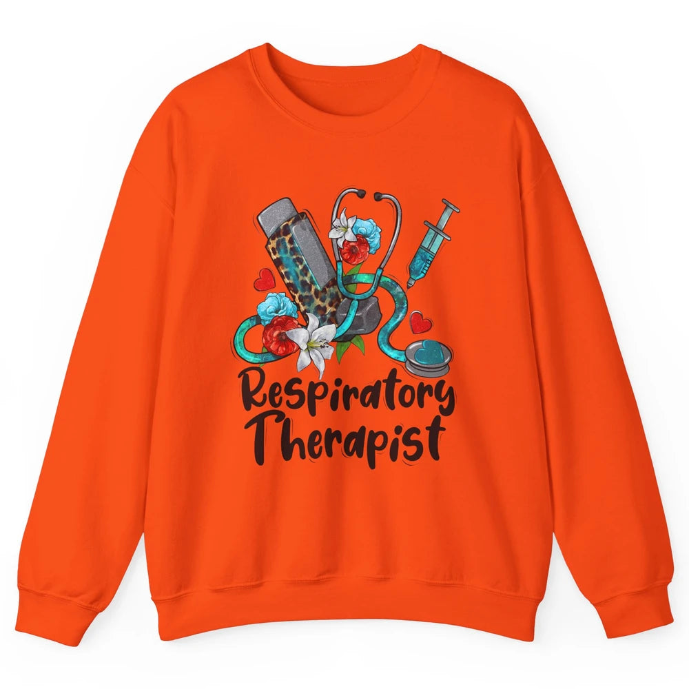 Respiratory Therapist Leopard Stethoscope Western Country RT Unisex Crewneck Sweatshirt