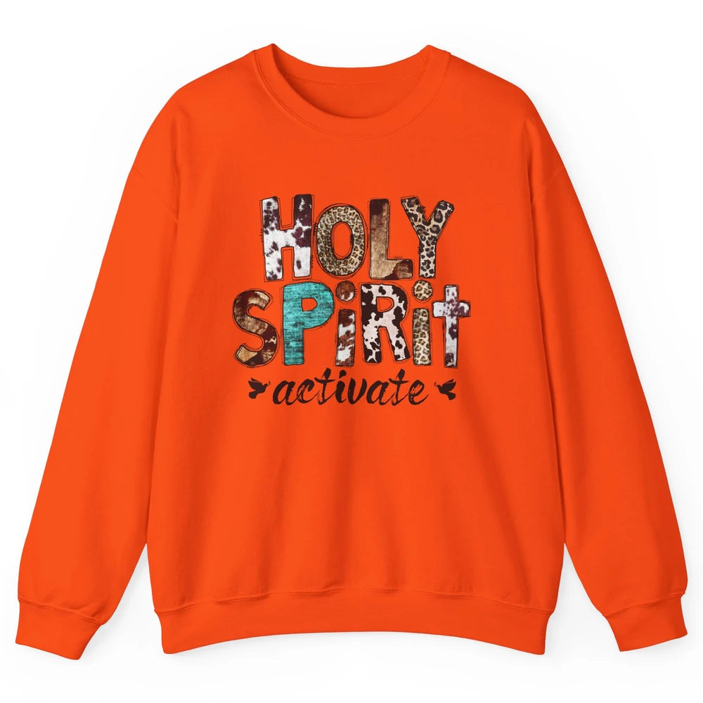 Retro Leopard Holy Spirit Activate Cowboy Rodeo Western Girl Unisex Crewneck Sweatshirt