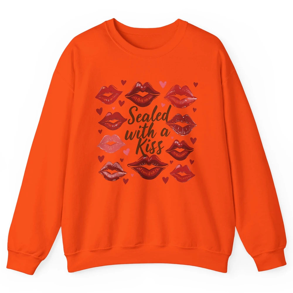 Sealed With A Kiss Sexy Red Lips Happy Valentine's Day Heart Love Unisex Crewneck Sweatshirt