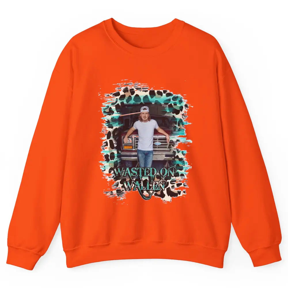 Retro Leopard Wasted On Wallen Turquoise Western Country Unisex Crewneck Sweatshirt