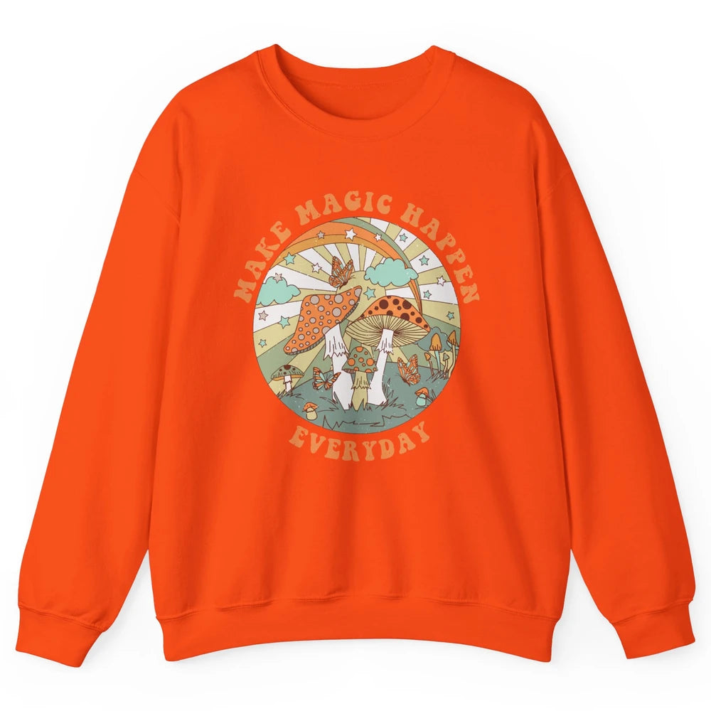 Retro Groovy Make Magic Happen Mushroom Hippie Botanical Unisex Crewneck Sweatshirt