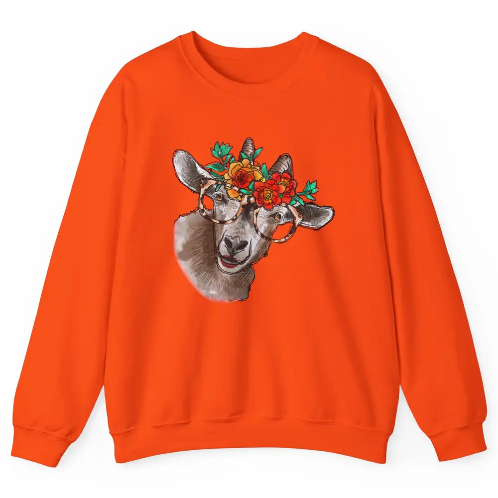 Retro Goat Glasses Flower Goat Girl Goat Lovers Gift Unisex Crewneck Sweatshirt