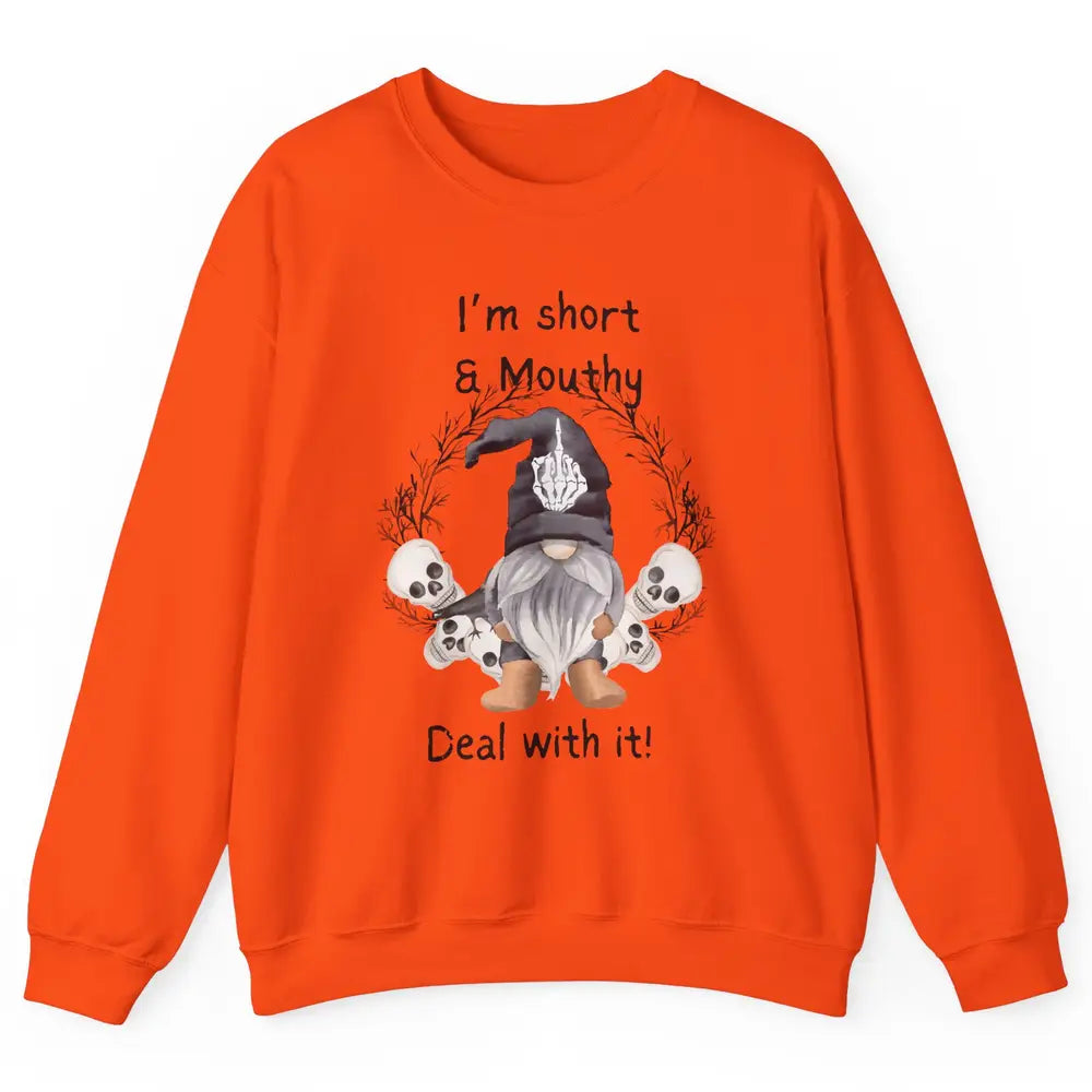 Retro Black Gnome Halloween I'm Short And Mouthy Gnome Skull Unisex Crewneck Sweatshirt