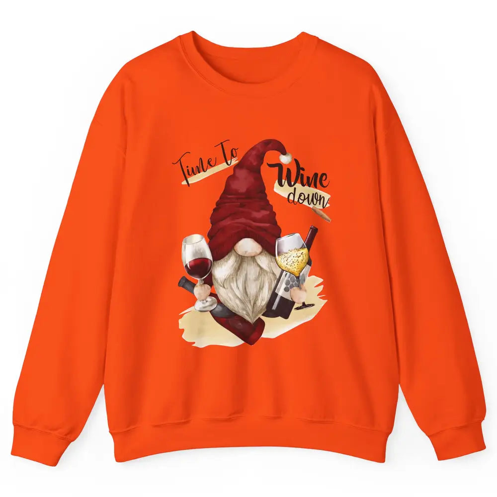 Christmas Gnome Wine It's Time to Wine Down Winter Holiday Unisex Crewneck Sweatshirt