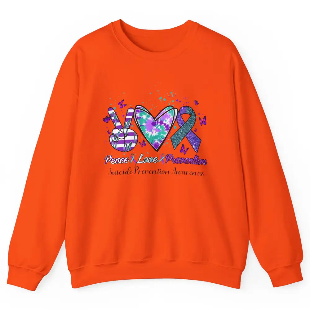 Peace Love Prevention Teal Purple Ribbon Suicide Awareness Unisex Crewneck Sweatshirt