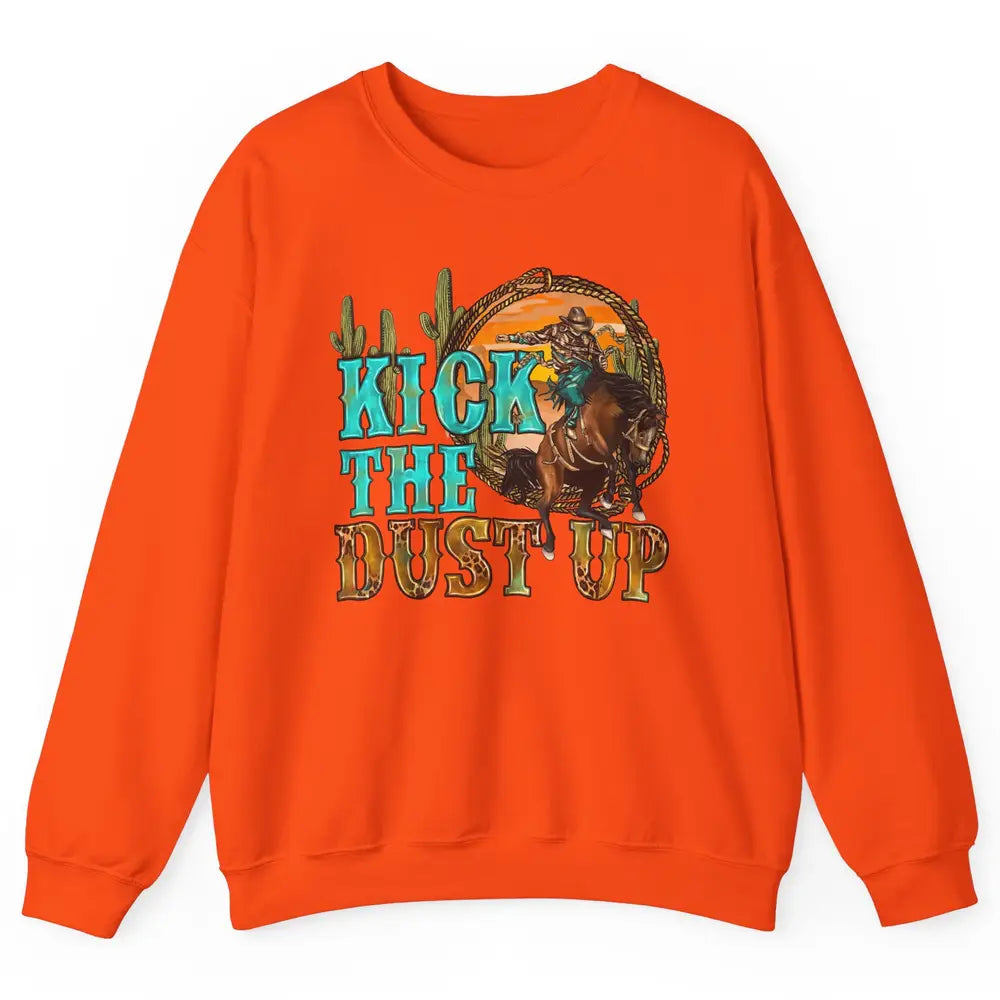 Retro Desert Cowboy Bucking Horse Kick The Dust Up Western Unisex Crewneck Sweatshirt