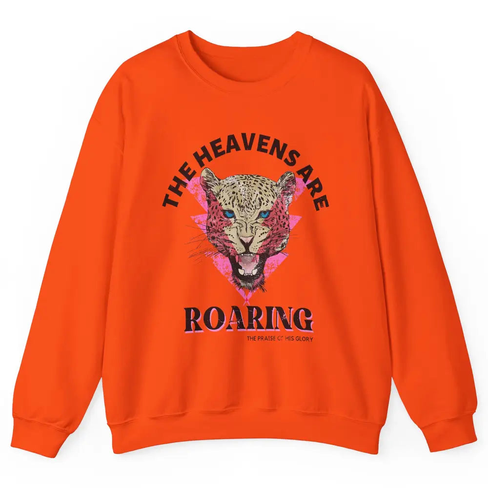 Retro Lion Heavens Are Roaring Bible Lightning Bolt Leopard Unisex Crewneck Sweatshirt