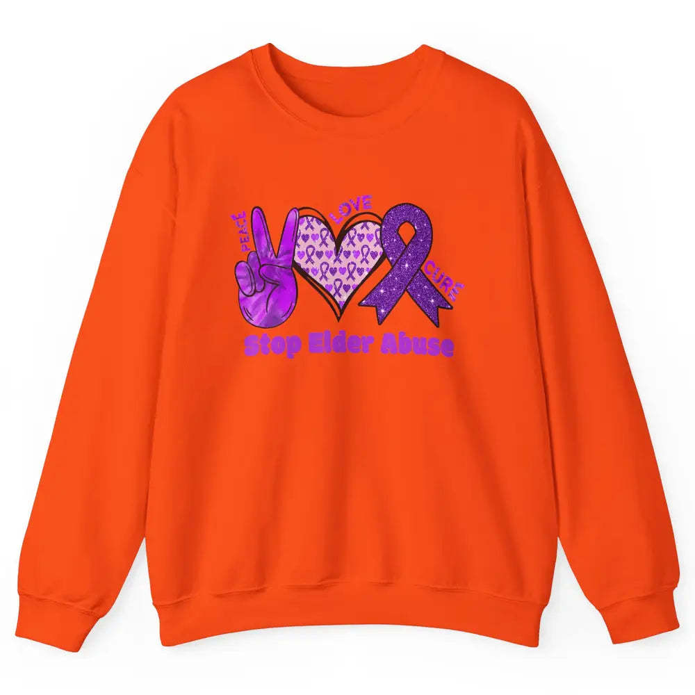 Peace Love Hope Heart Purple Ribbon Elder Abuse Awareness Unisex Crewneck Sweatshirt