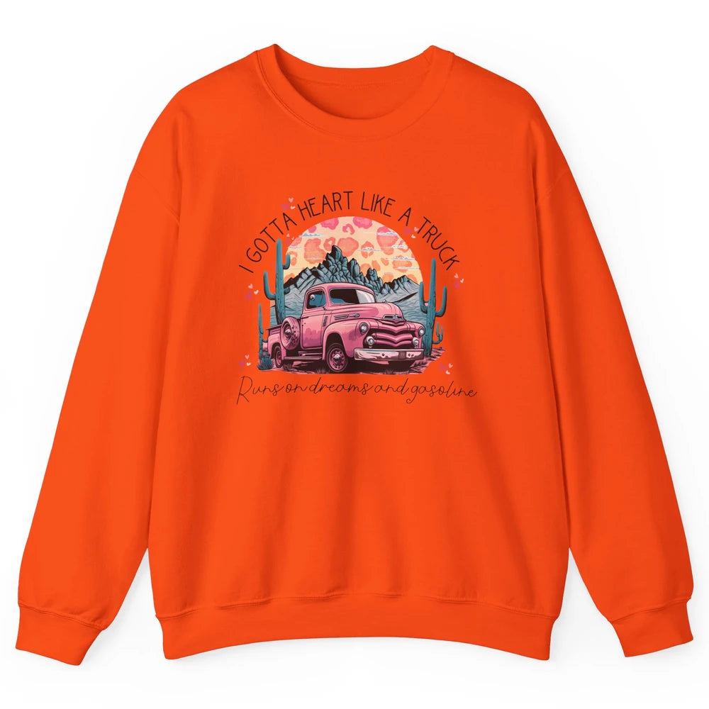 Retro Desert Cactus Got A Heart Like Truck Western Valentine Unisex Crewneck Sweatshirt