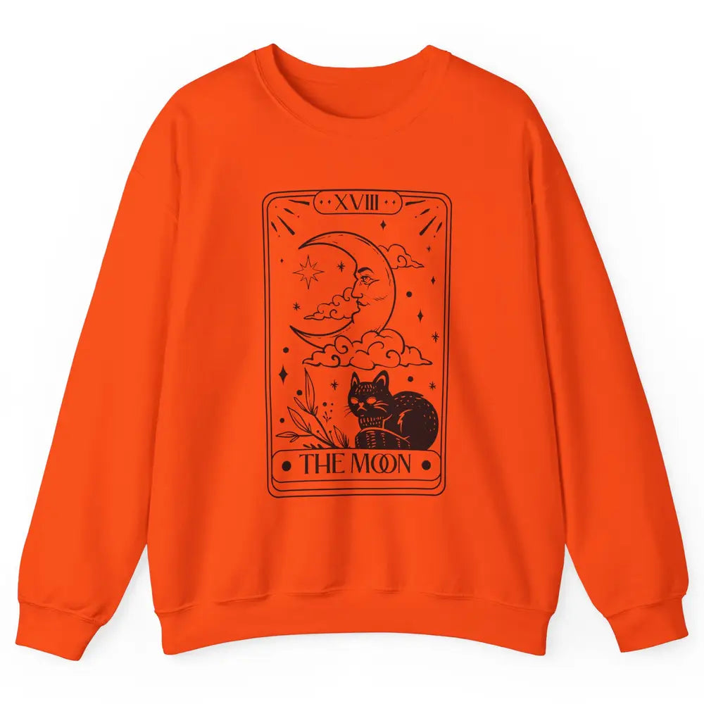 Retro Halloween Cat Witch The Moon Tarot Card Witchcraft Unisex Crewneck Sweatshirt