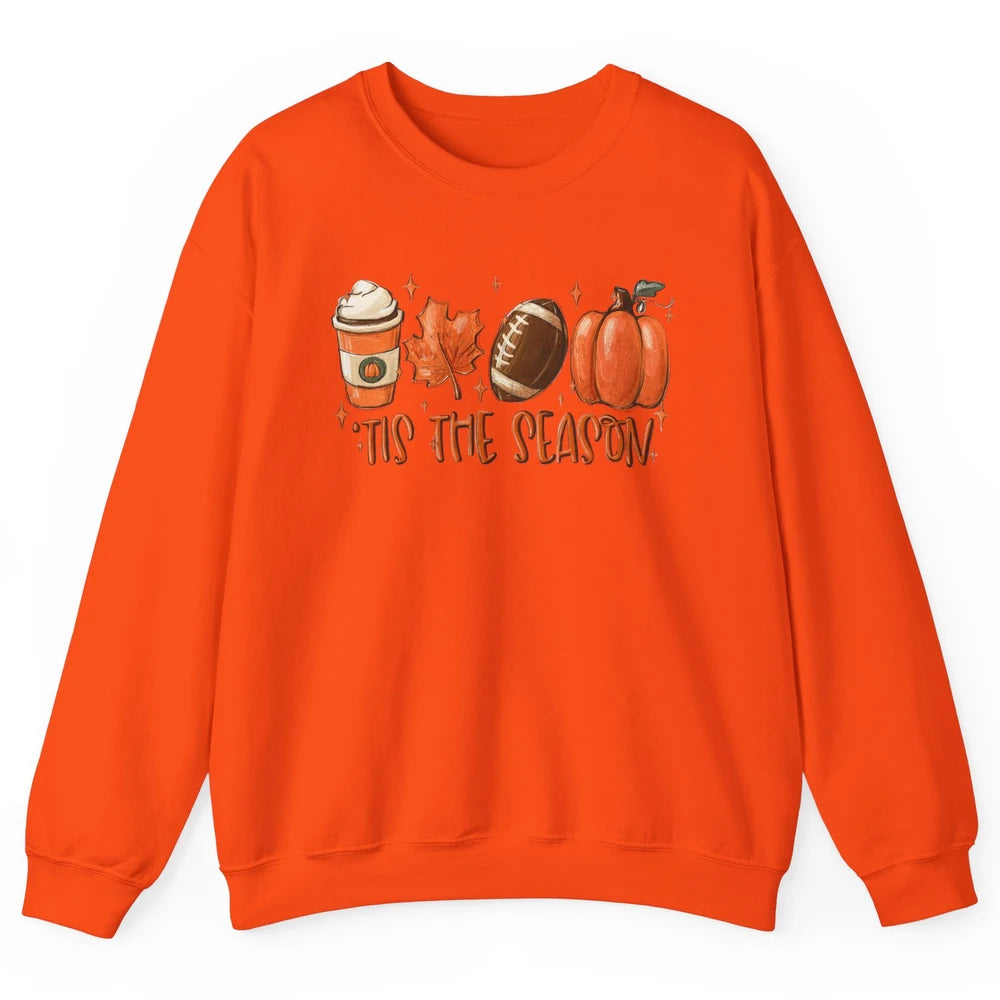 Pumpkin Spice Football Tis The Season Fall Thanksgiving Gift Unisex Crewneck Sweatshirt