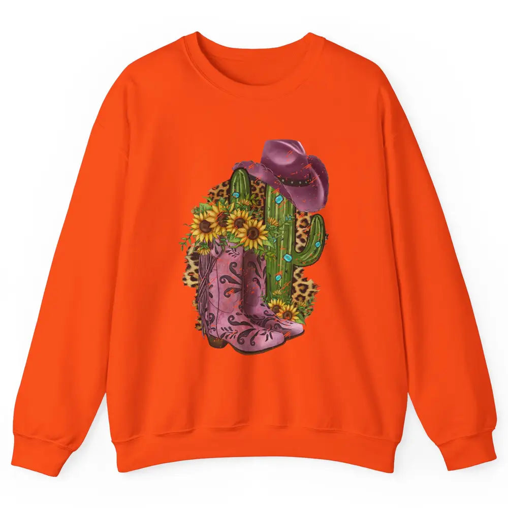 Retro Cowboy Boots & Hat Sunflower Let's Go Girls Cowgirls Unisex Crewneck Sweatshirt
