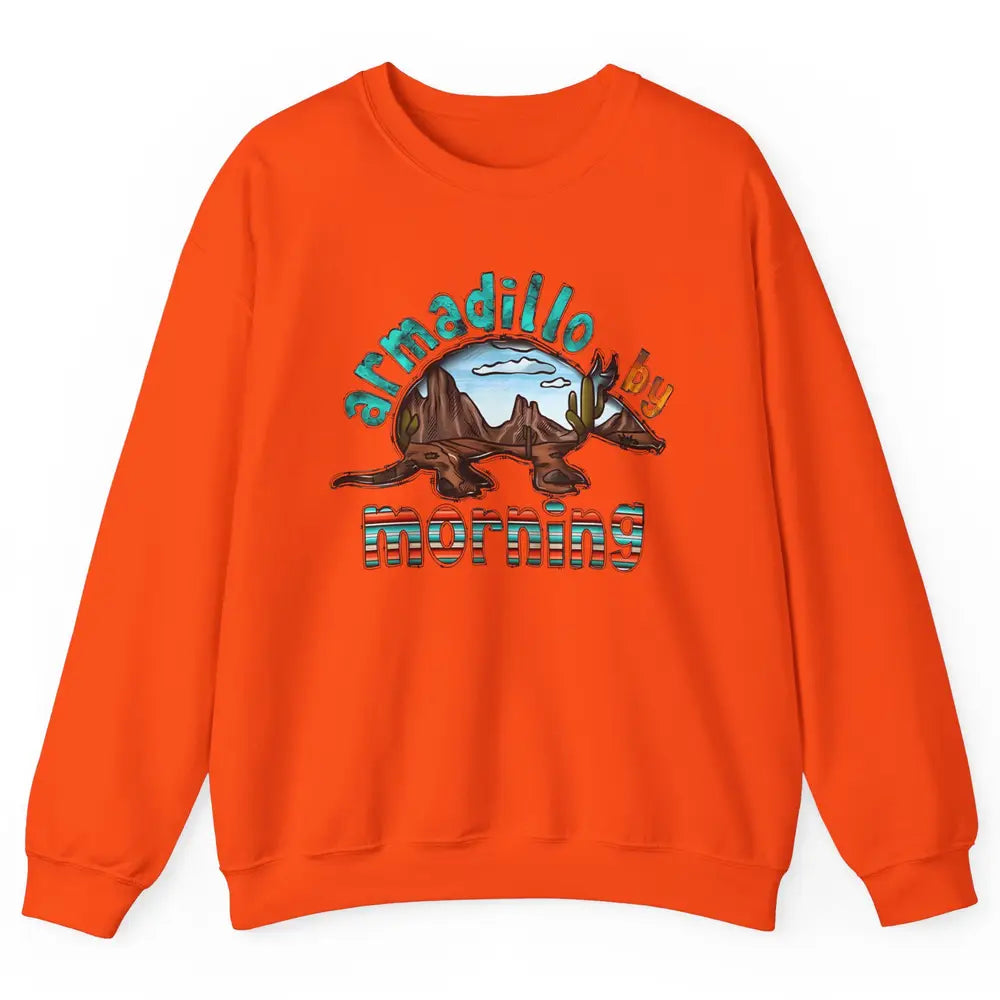 Retro Desert Sunset Armadillo By Morning Western Country Unisex Crewneck Sweatshirt