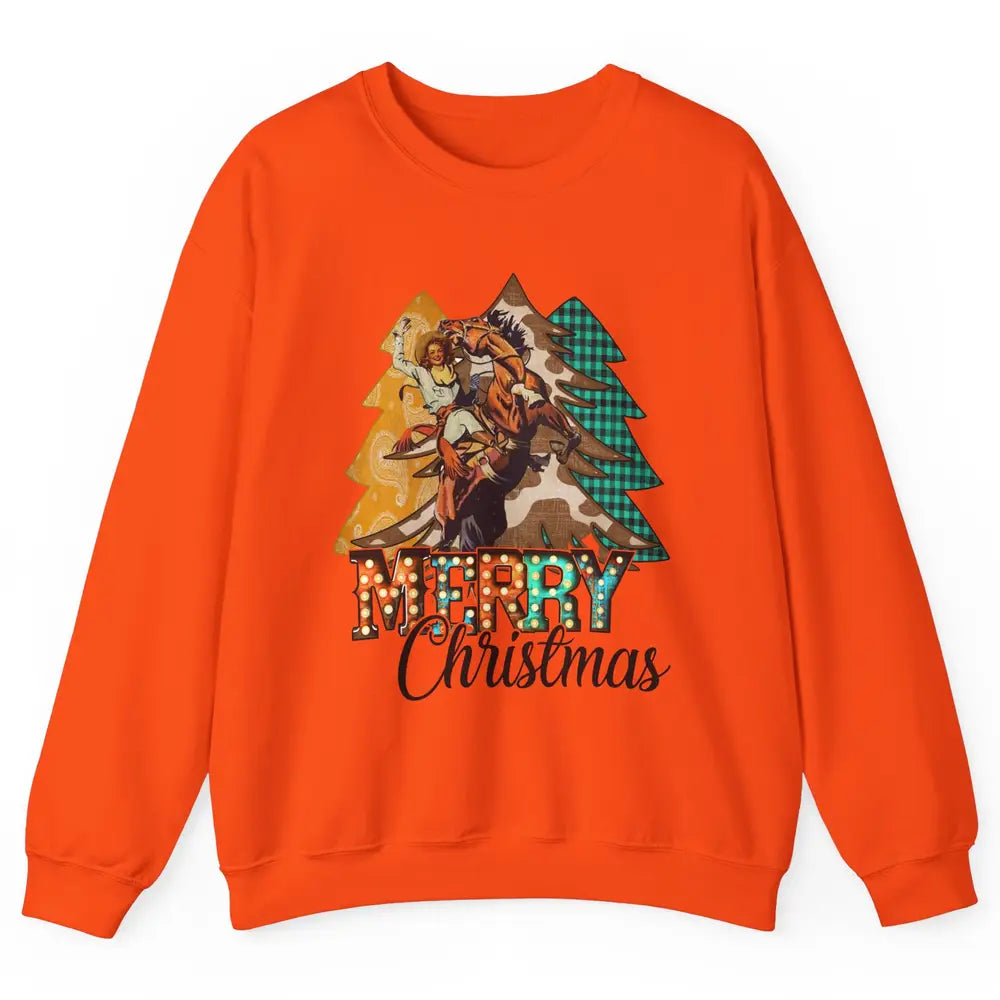 Rodeo Mom Cowgirl Christmas Tree Western Country Cowboy Gift Unisex Crewneck Sweatshirt