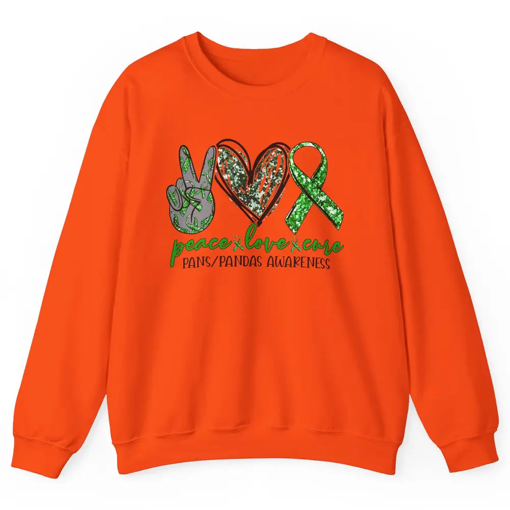 PANS/PANDAS Awareness Green Ribbon Peace Love Cure Unisex Crewneck Sweatshirt