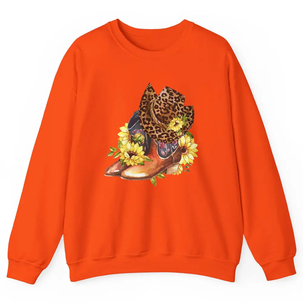 Retro Leopard Cowboy Boots Let's Go Girls Western Cowgirls Unisex Crewneck Sweatshirt