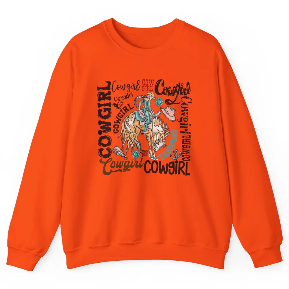 Retro Cowgirl Rodeo Wild Western Country Cowboy Hat Unisex Crewneck Sweatshirt