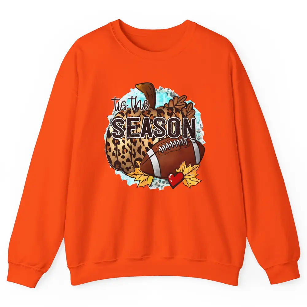Leopard Football Pumpkin Tis The Season Fall Leaves Autumn Unisex Crewneck Sweatshirt
