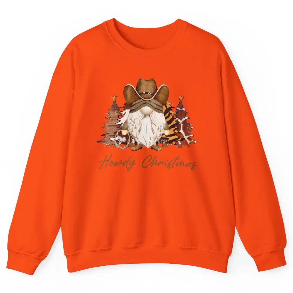 Retro Leopard Cowboy Gnome Howdy Christmas Western Holiday Unisex Crewneck Sweatshirt
